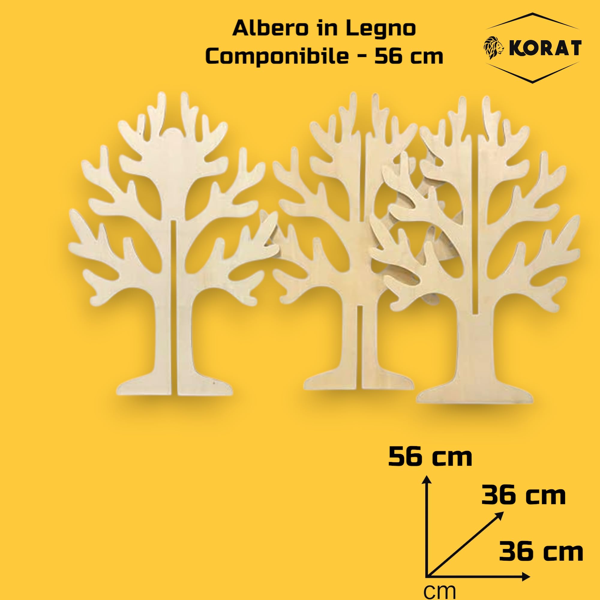KORAT Albero della Vita in Legno Naturale h. 60 cm Decorazione 3D Albero dei Desideri Espositore Bijoux, per Tableau Matrimonio, Comunione, segnaposto Natale e bomboniere Base 36x36 cm