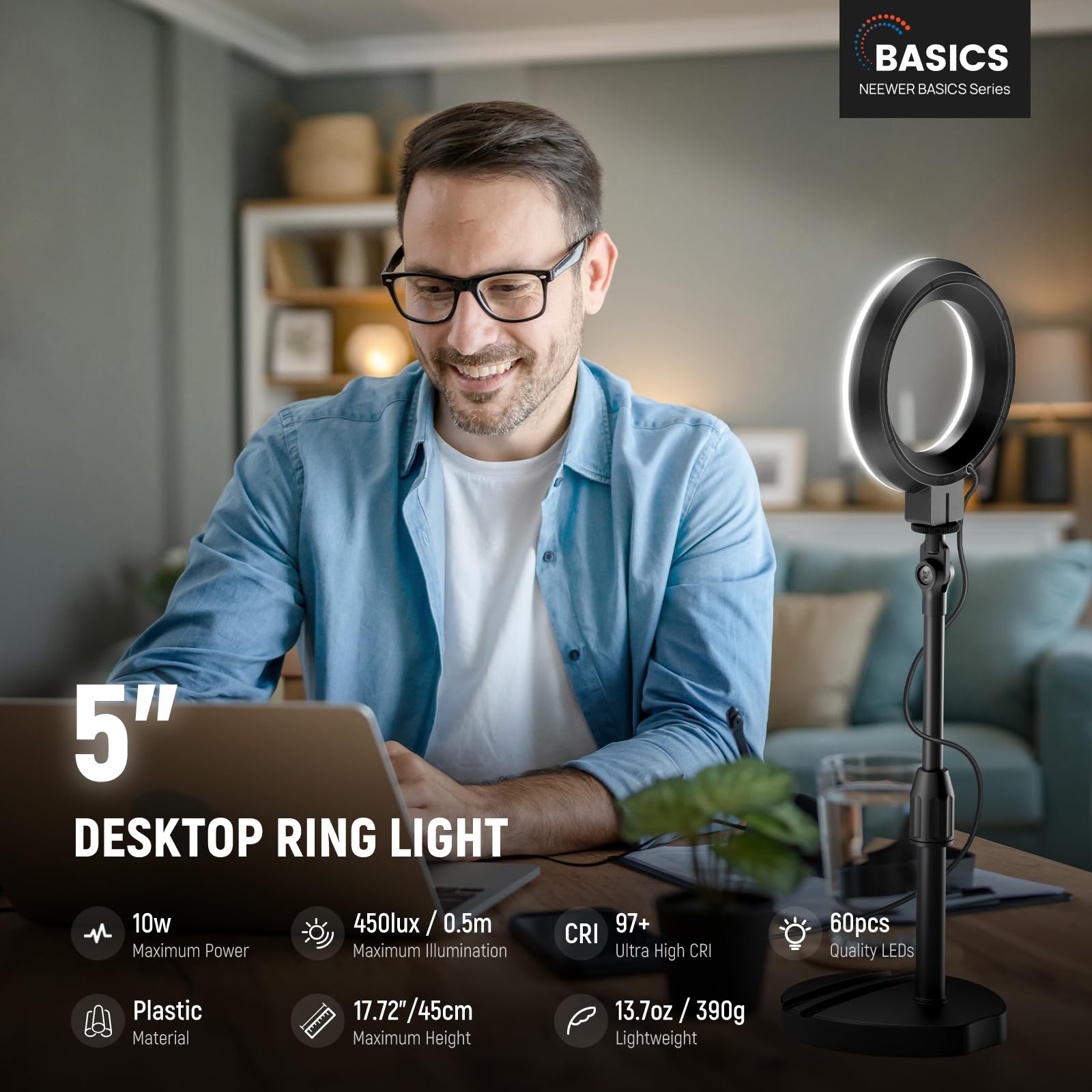 Neewer Basics/13cm Tisch Ringlicht mit Ständer 5" – Bild 2