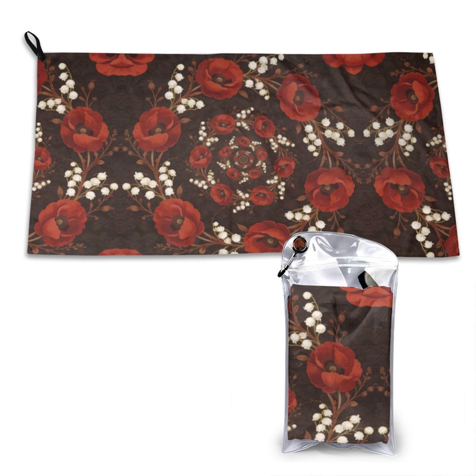 Red Poppies & Lily of the Valley Print Quick Dry Towel 16x31.5in White