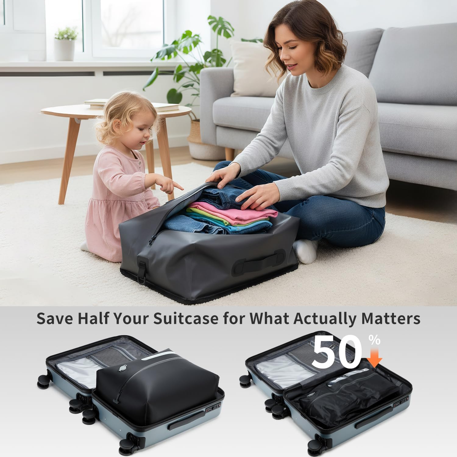 Cusangel travel vacuum bags with pump,18L with Pump Included,Vacuum Sealed bag for Luggage and Backpacks (External pump bags 2pack)