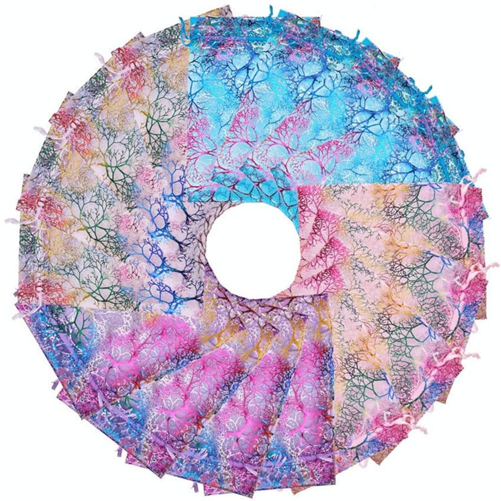 Lot de 100 sacs cadeaux en organza avec cordon de serrage - 20 x 30 cm - Motif corail - Pour Noël, Halloween, fête prénatale - Blanc