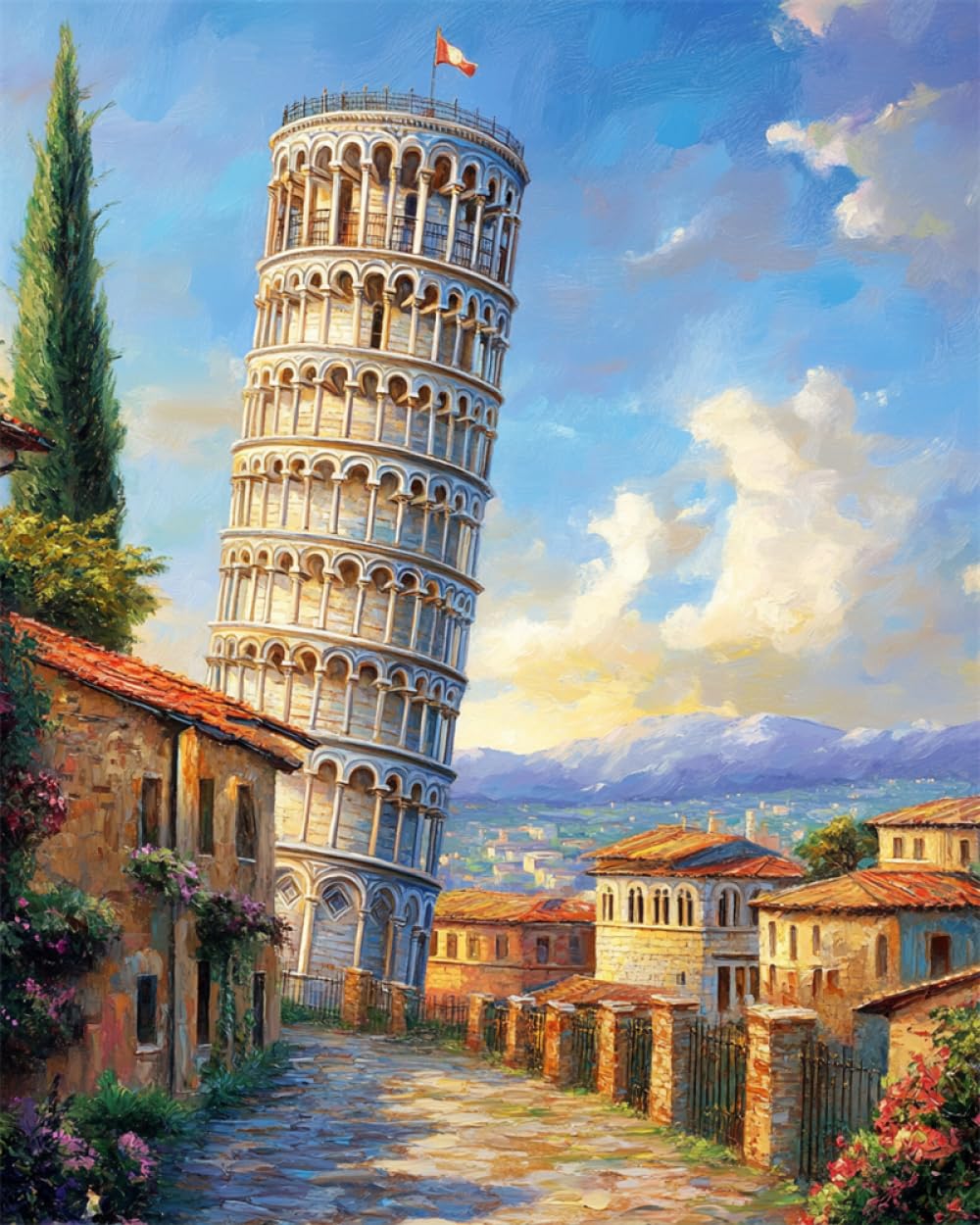 RKFLGEW Set De Cuentas De Bordado DIY Paisaje Del Edificio De La Torre Inclinada Patrón De Bordados Con Cuentas，Kit De Bordado Con Cuentass，Juego De Perla Para Colgar En La Pared En 3D 30x40cm