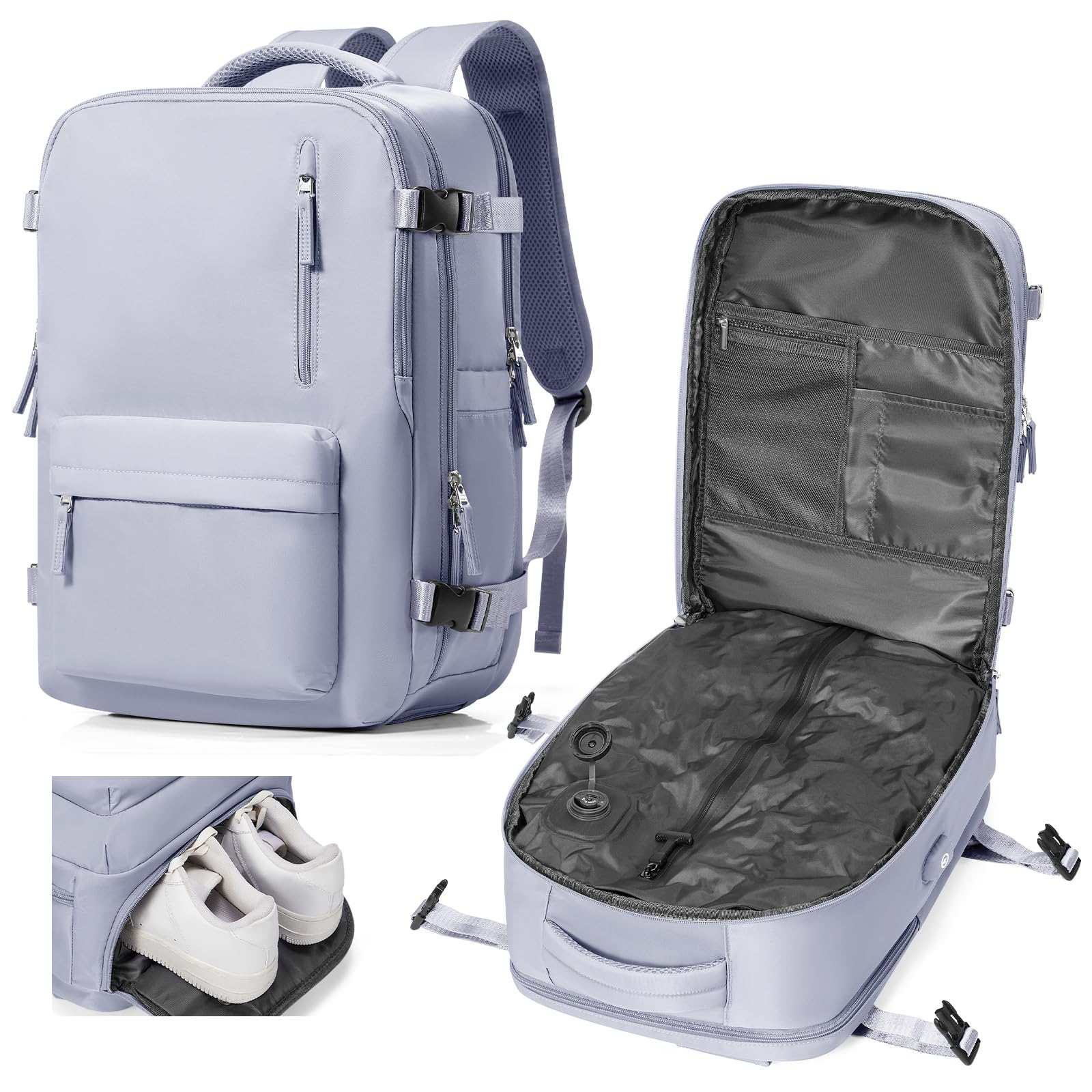 suradar Vakuum Rucksack 40x30x20 mit Integrierter Pumpeinheit, Reiserucksack Ryanair Handgepäck 40x30x20 Wizzair Vakuumrucksack mit Vakuumsystem Handgepäck Flugzeug Vacuum Backpack Lila Taro