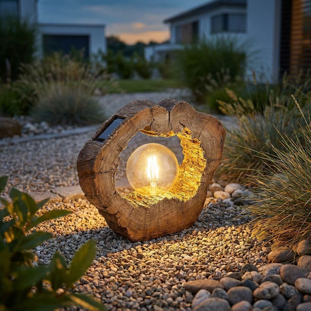 Solarlampe Outdoor Garten Solarleuchte LED Solar Außenlampe Gartendeko Baumscheibe Holzoptik braun, Kunststoff, 1x LED warmweiß, LxBxH 30,5x8,5x25,5 cm,2er Set