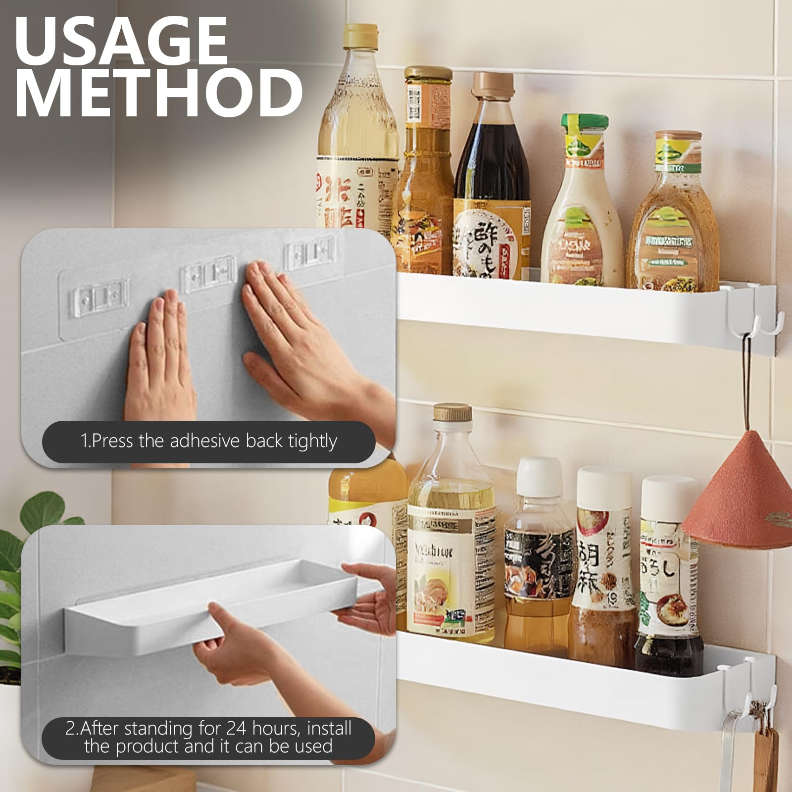 Mensola Bagno Doccia Autoadesiva, Porta Shampoo Senza Foratura, 40x11x6 cm, Carico 5 kg, Bianco, Adatto Cucina, Bagno