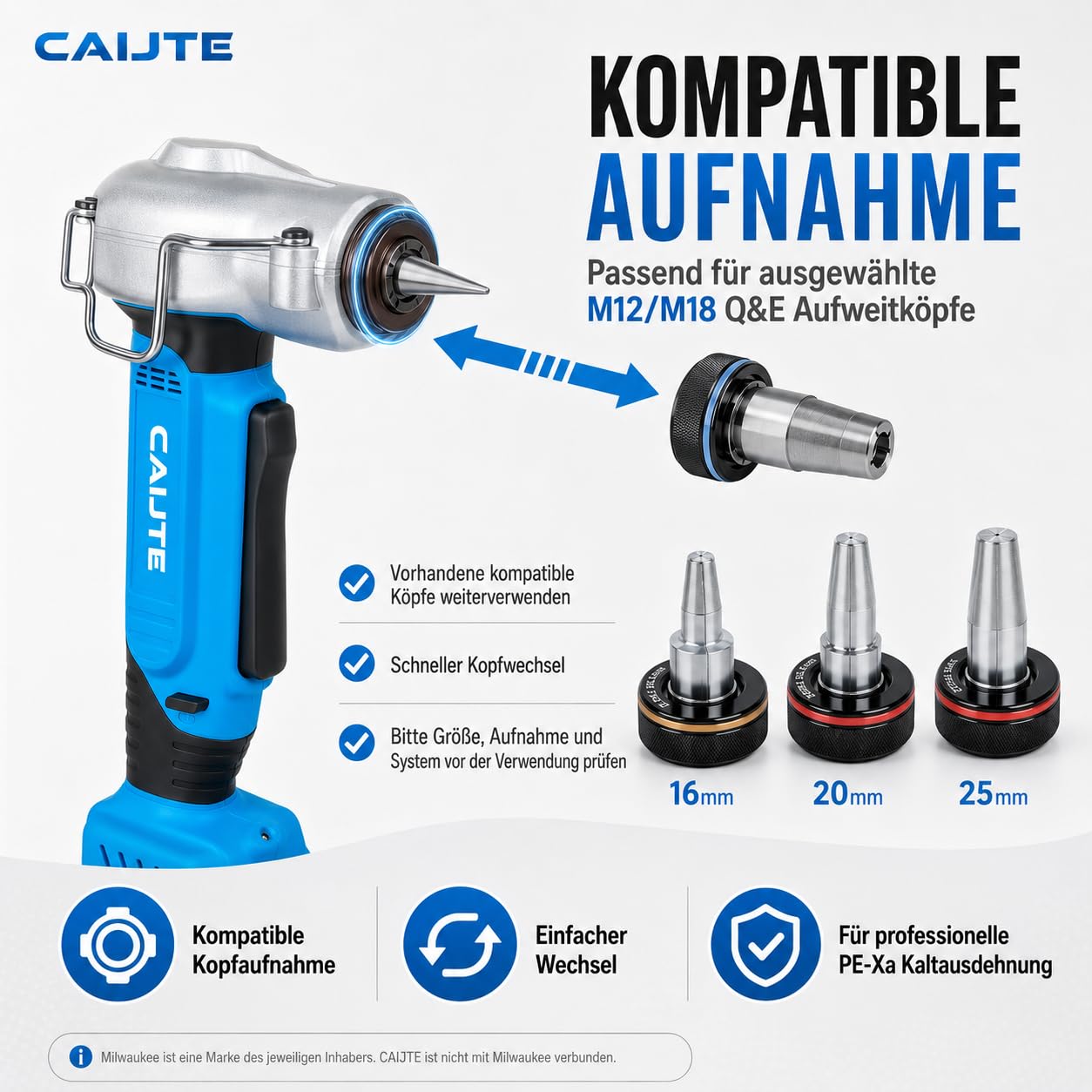 Herramienta expansora inalámbrica PEX-A de 18 V con 2 baterías, cargador, 5 cabezales de expansión, bolsa de transporte, extensión de tubo de 16 mm a 40 mm