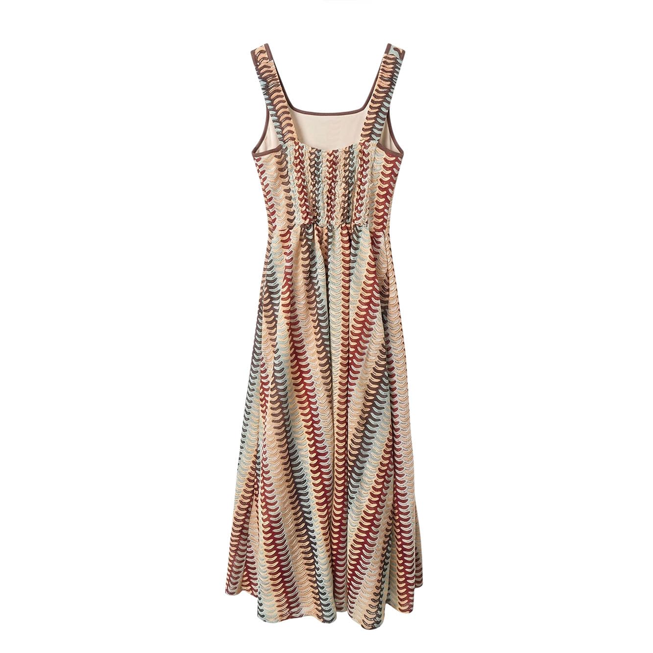 MODELISA - Vestido Largo de Punto para Mujer, Maxi Vestido Playero de Tirantes con Estampado Étnico Ondulado Casual de Verano
