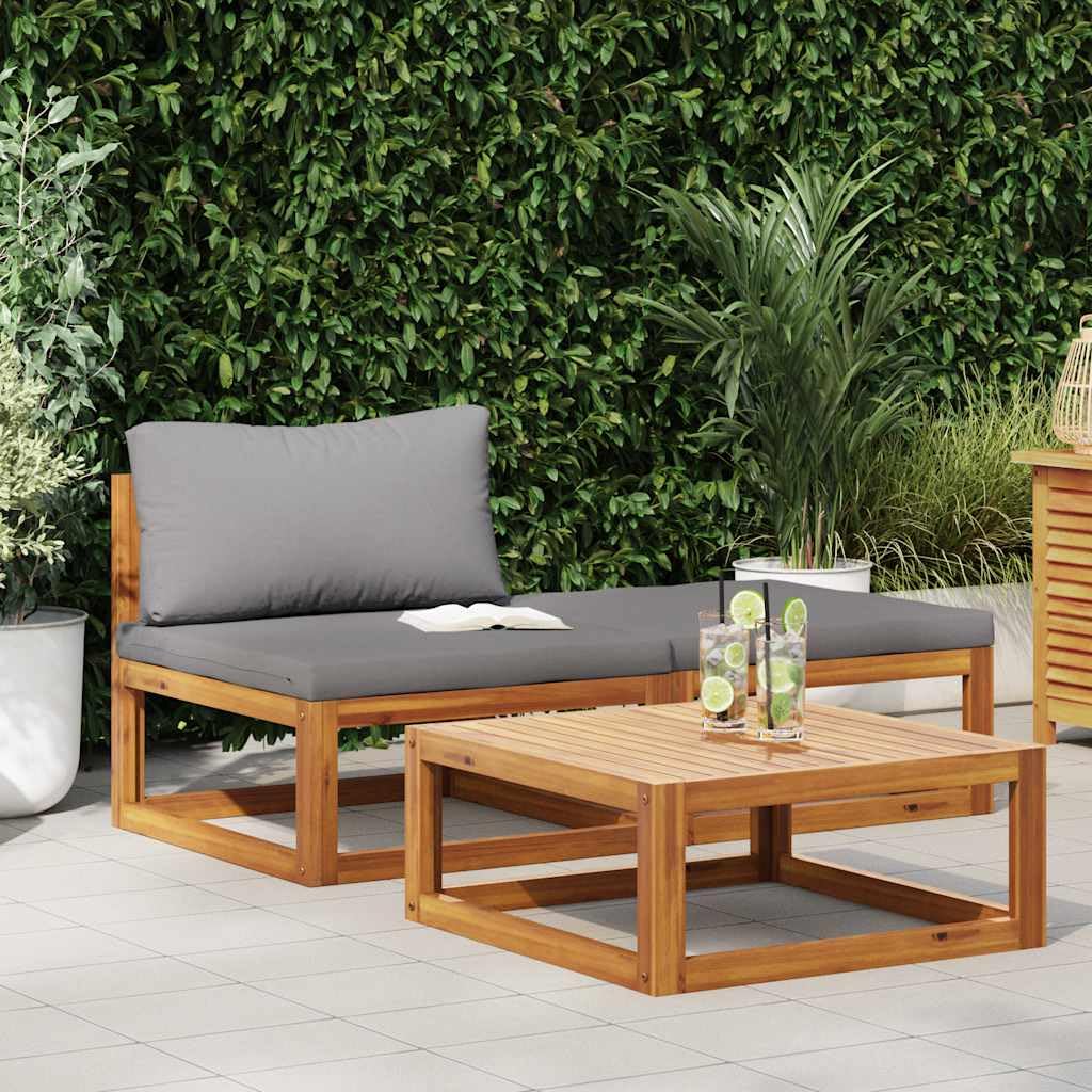 Salon de jardin 3 pièces acacia massif canapé terrasse balcon et jardin avec coussins