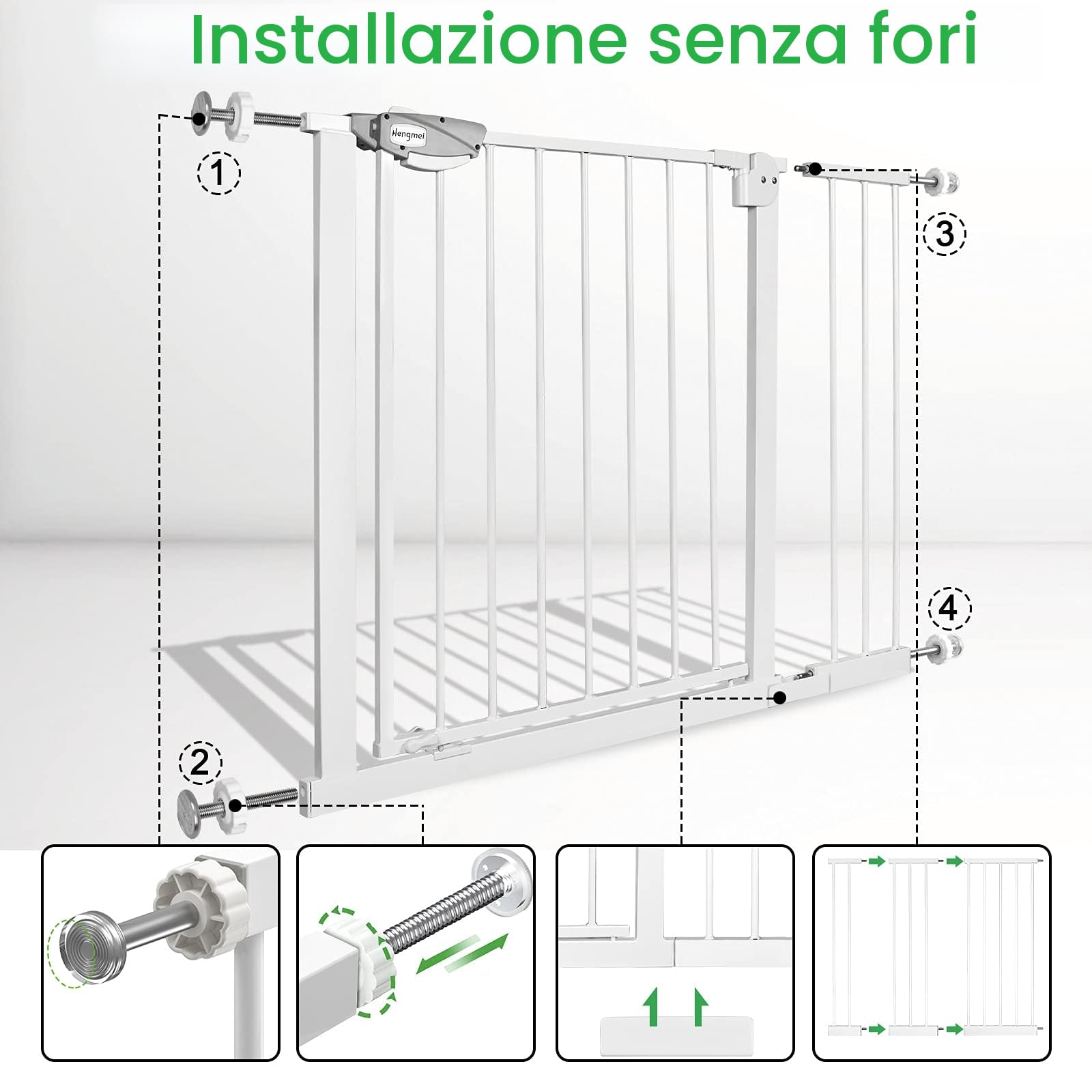 NAIZY Cancelletto di Sicurezza per Bambini Open N Stop per Bambini Cani Scale/a Pressione/Porte e Scale Interne - 85-95cm(Bianco)