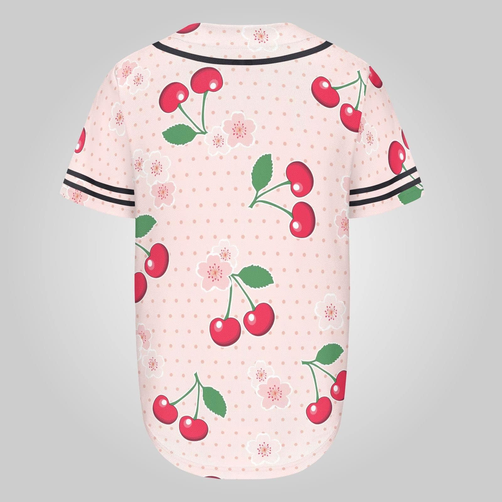 Red Cherry Blossom Men's Baseball Jersey Short Sleeve Flower Adult Button Down Shirts Sports Uniform XL