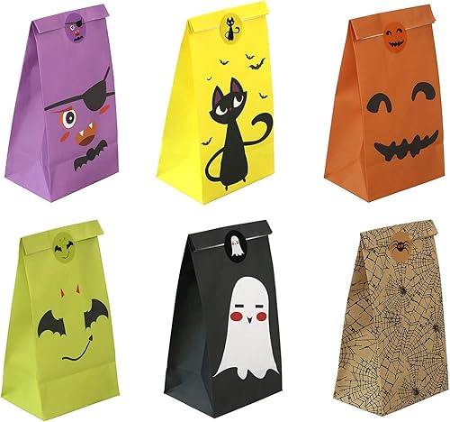 Miniatura 1 de Bolsas de golosinas de Halloween  24 bolsas de regalo de Halloween para trucos o tratos, 24 calcomanías de Halloween, bolsas de regalos de