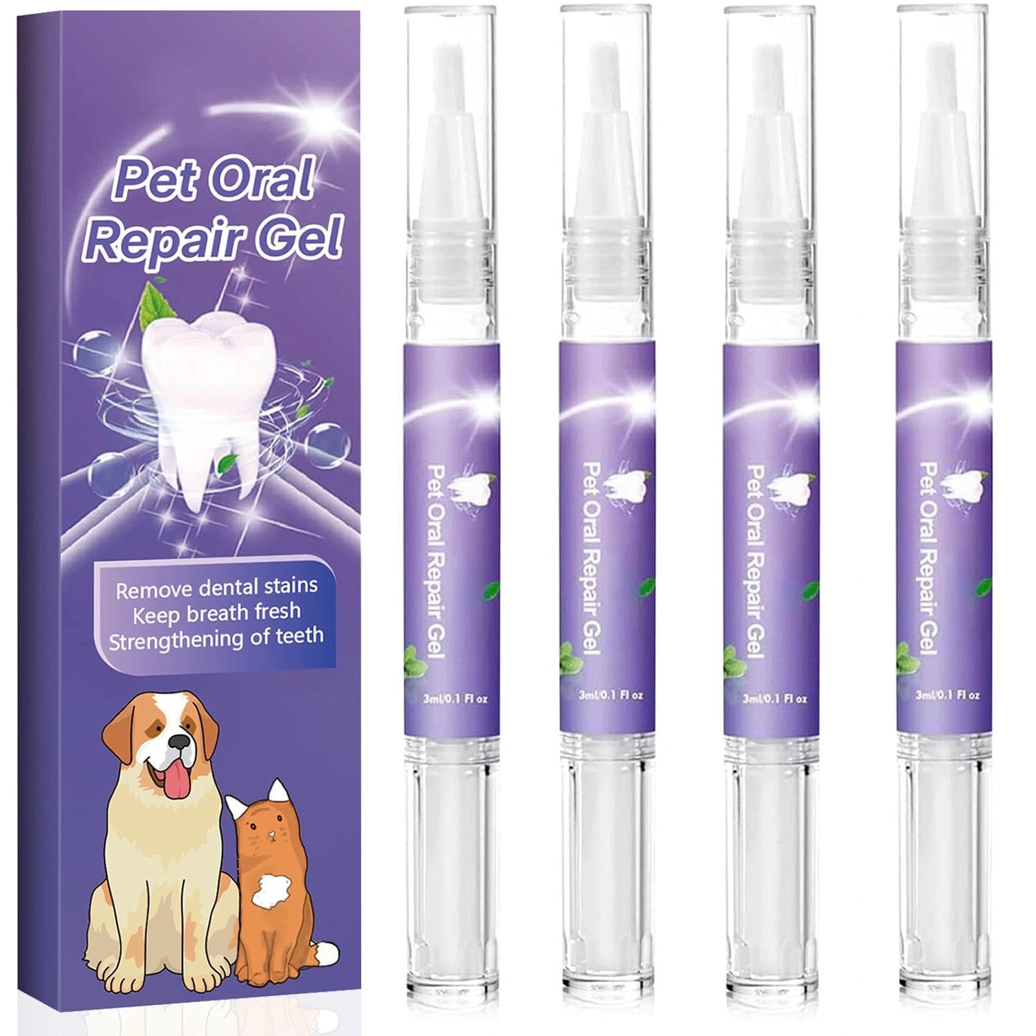 FASTOON Dog Teeth Cleaning Kit - 4 PCS Dental Care Set with Toothpaste, Teething Gel, Toothbrush & Enamel Repair Pen for Tartar Removal, Healthy Gums & Fresh Breath in Puppies & Adult Dogs