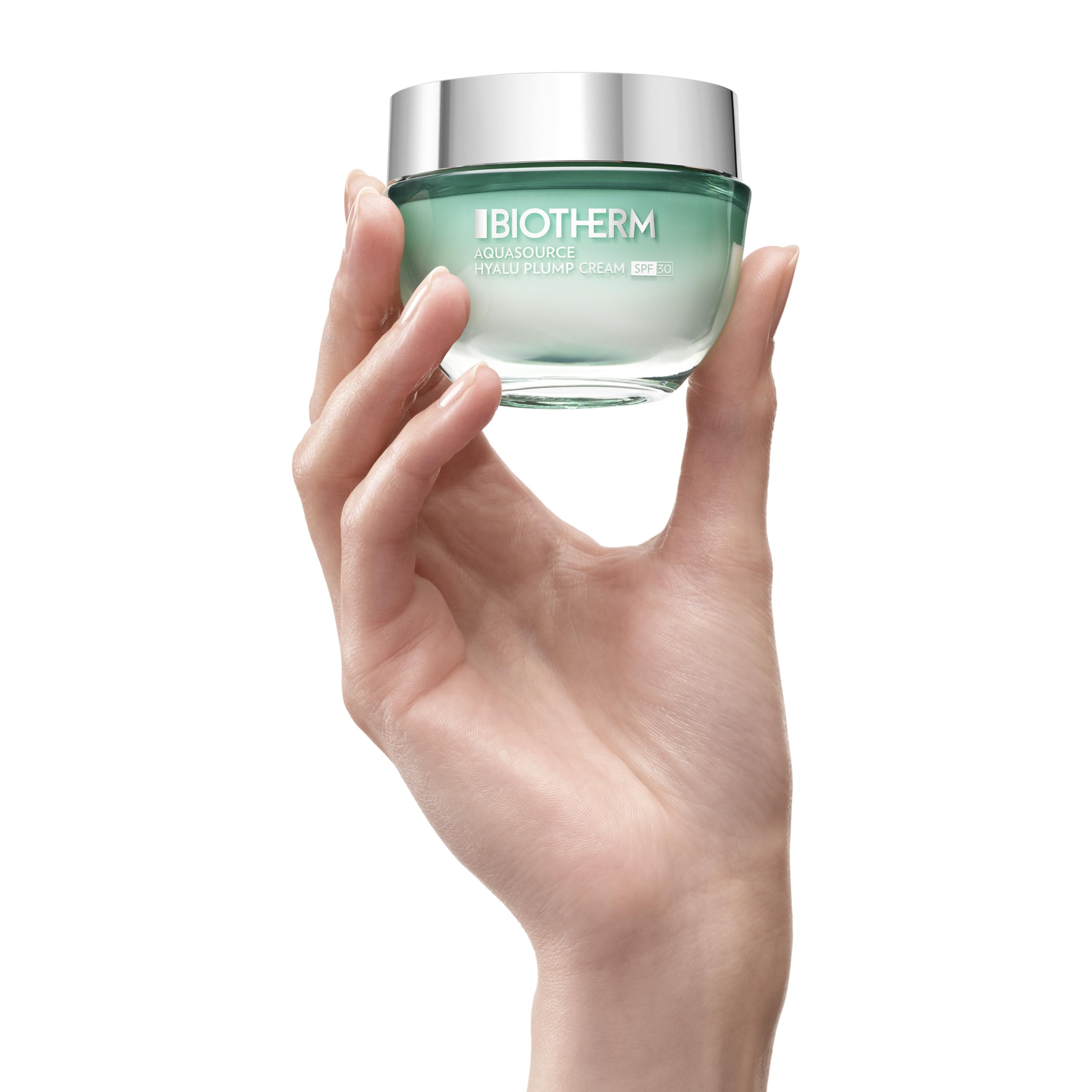 Biotherm Aquasource Hyalu Plump Cream LSF 30, feuchtigkeitsspendende Tagescreme mit hohem UV-Schutz, für aufgepolsterte Haut und 48h Hydratation, mit Hyaluronsäure-Duo & Biotech Plankton, 50 ml