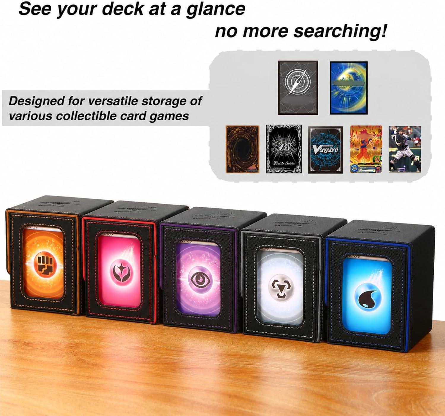 Venssu MTG Deck Box for Commander Display,Card Deck Box Fits 100 Double Sleeved Cards, TCG Card Storage Box with 2 Dividers and 1 Toploader (Black＆Red)