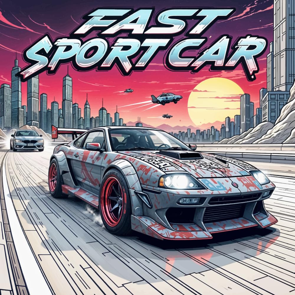 Fast Sport Car Coloring Book for Adults and Teens: High-Speed Supercars, Futuristic Racing Cars & Sports Car Designs, Relaxing Coloring Pages for Car Lovers