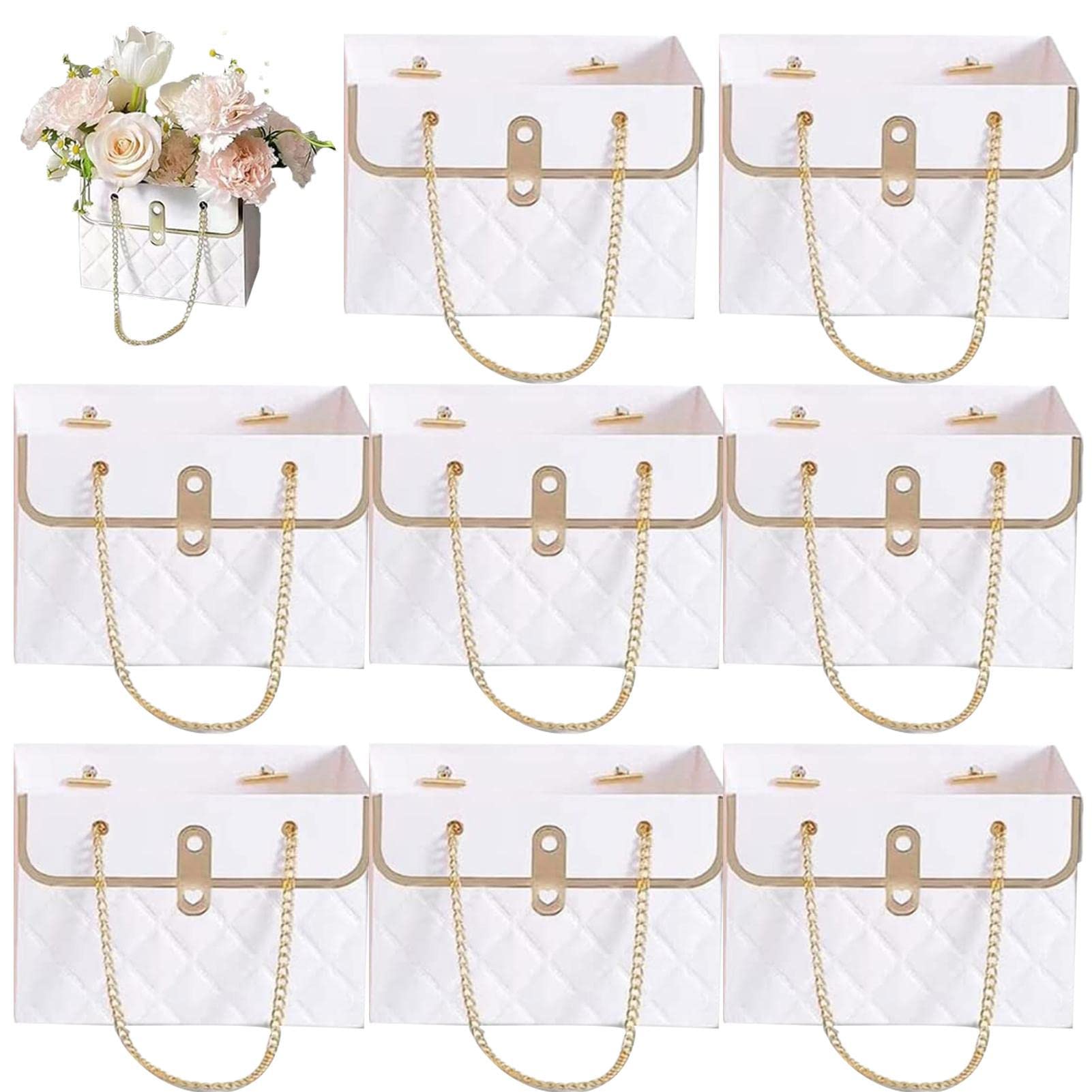 Pomurom 8Pcs White 8 Flower Paper Box Bouquet, Flower Bags For Bouquets, Boxes For Flower Arrangements, Flower Bouquet Boxes Florist Packaging Craft Box Vase For Wedding Graduation Decor