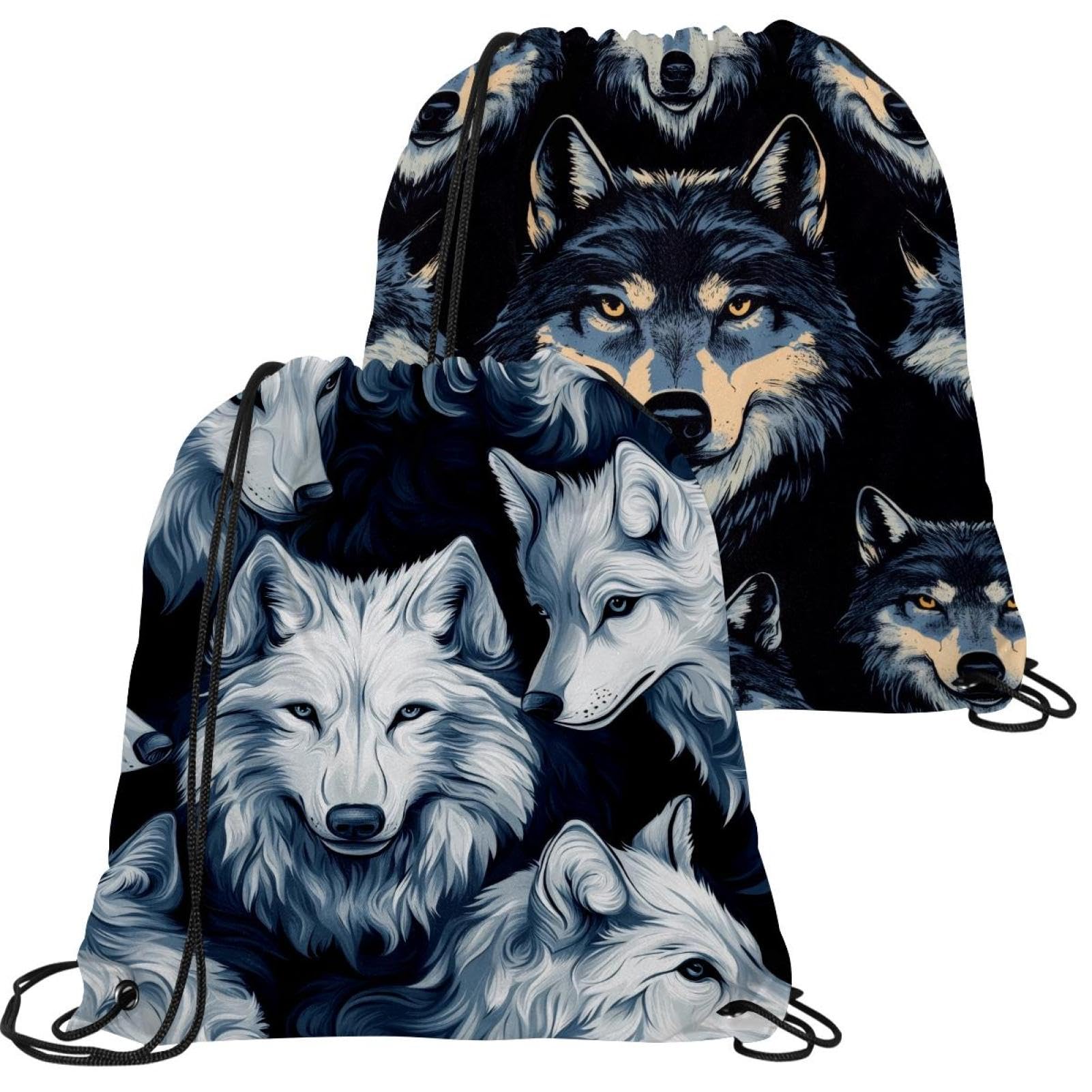 Sac à dos cordon motif loup gris pliable et multicolore taille unique