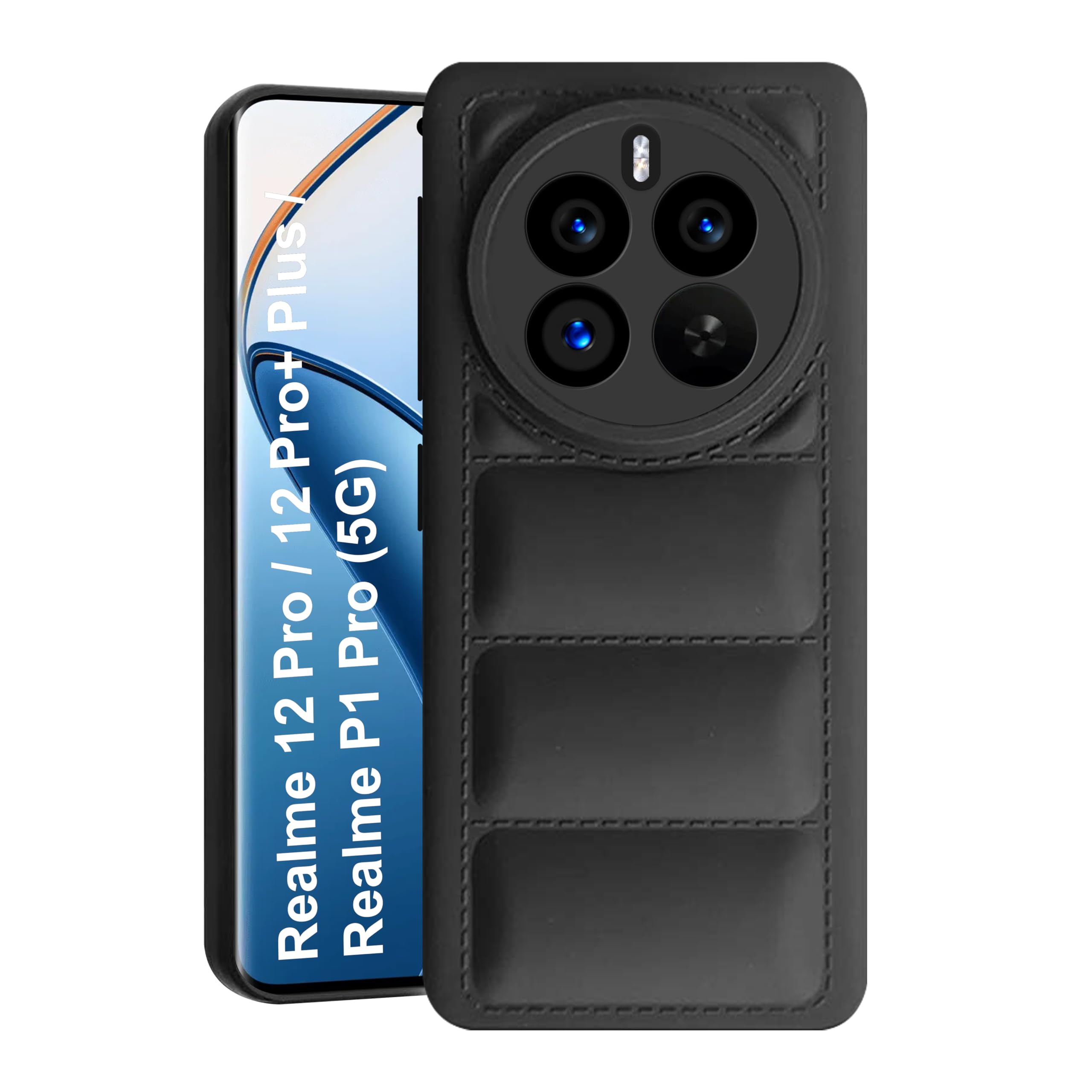 CEDO Realme 12 Pro / 12 Pro+ Plus/Realme P1 Pro (5G) Back Cover | Camera Bump & 360° Flexible Puff Armor Protection | Matte Soft Silicon Shock Proof Rubberised Back Case Cover (Black) (B0CW96TZHH) Amazon Price History, Amazon Price Tracker