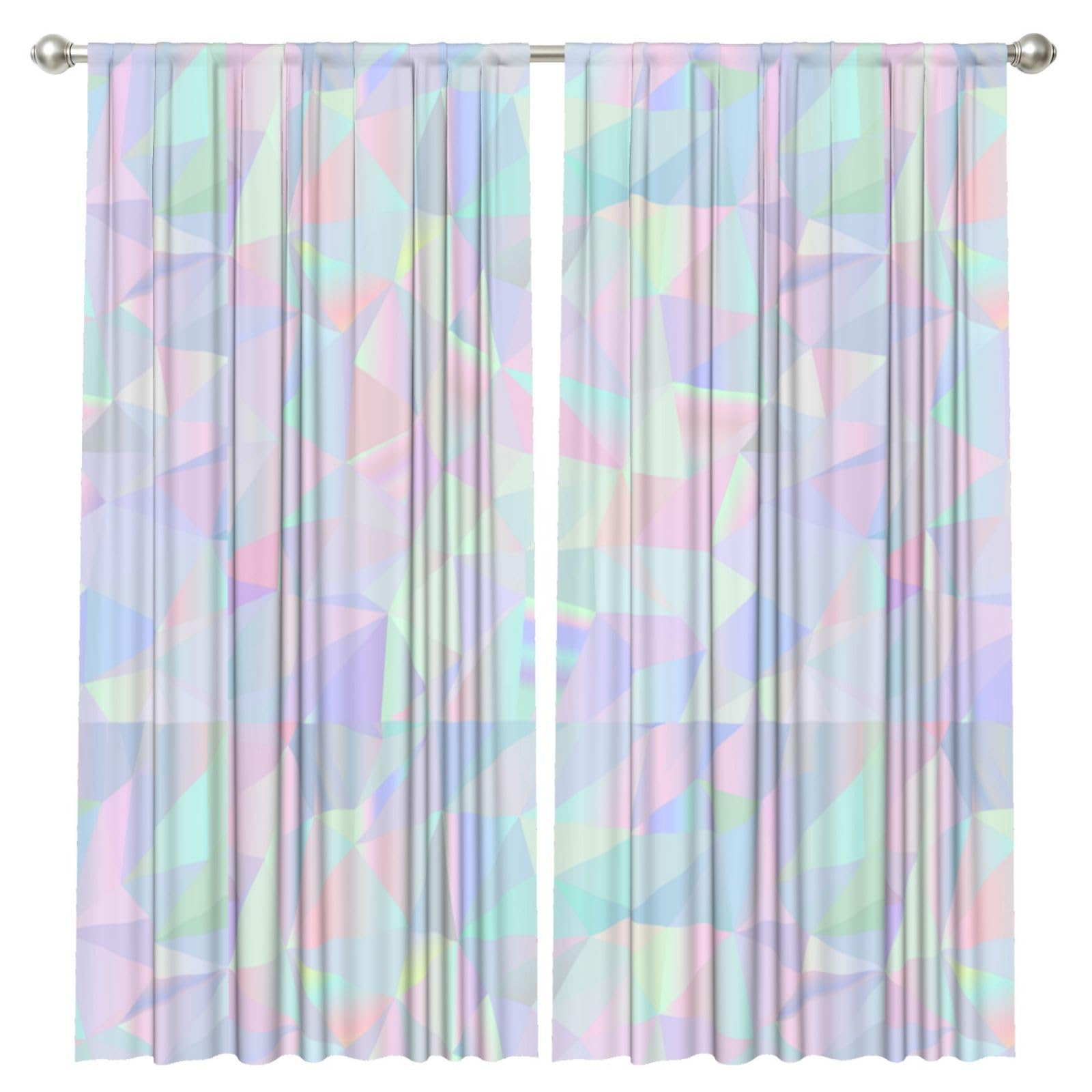 InOmak Abstract Iridescent Holographic Polygonal, 2 Panels Window Curtains 52 x 84 Inch Blackout Curtains for Living Room Bedroom