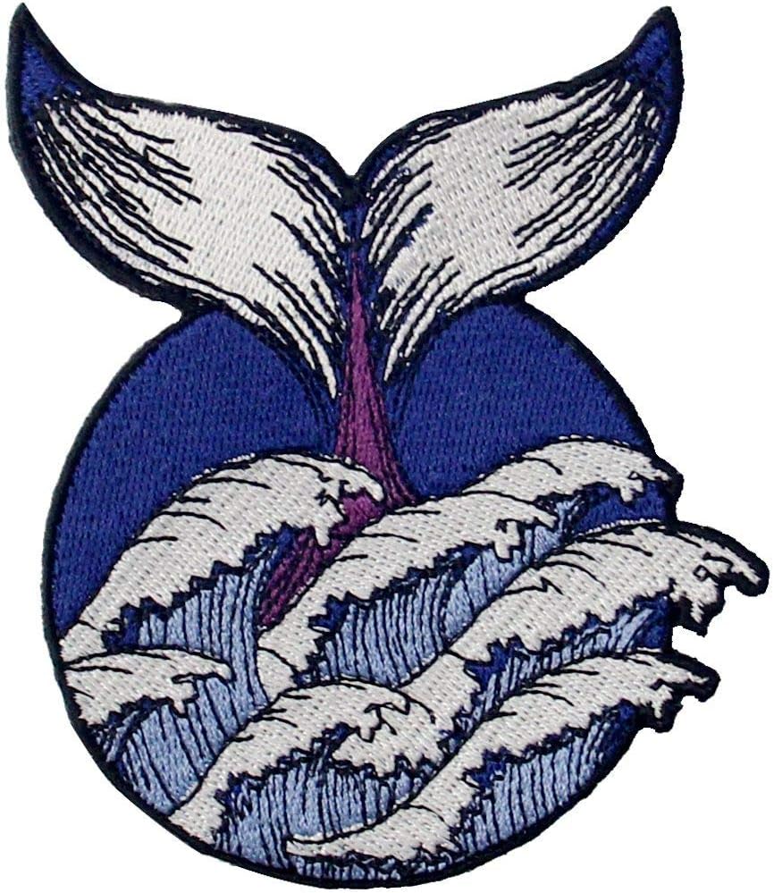 Whale Tail in The Wave Patch Embroidered Badge Iron On Sew On Emblem