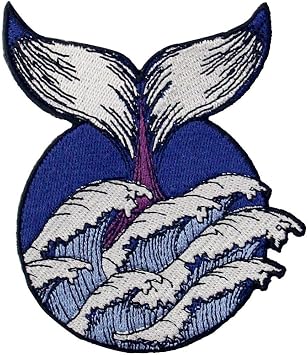 Whale Tail in the Wave Patch Embroidered Applique Badge Iron On Sew On Emblem