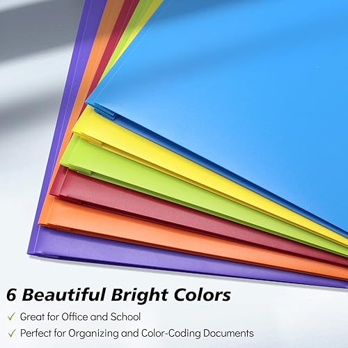 Miniatura 24 de Paquete de 6 carpetas de plástico con bolsillos y puntas, carpetas de bolsillo multicolor con puntas, 2 bolsillos y 3 puntas para escuela, 6