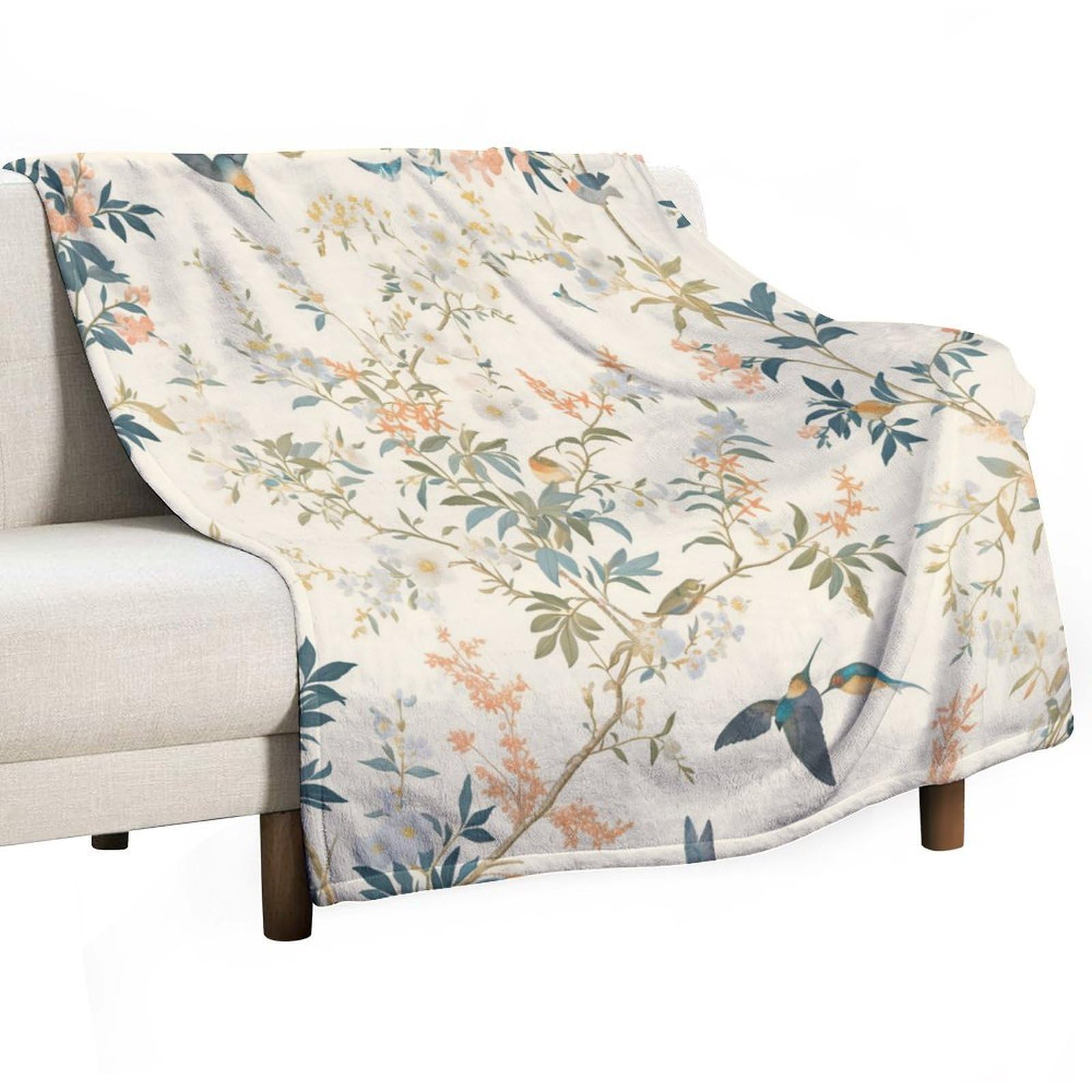 Couverture flanelle fleurie polaire chaude douce plaid lit motif colibri