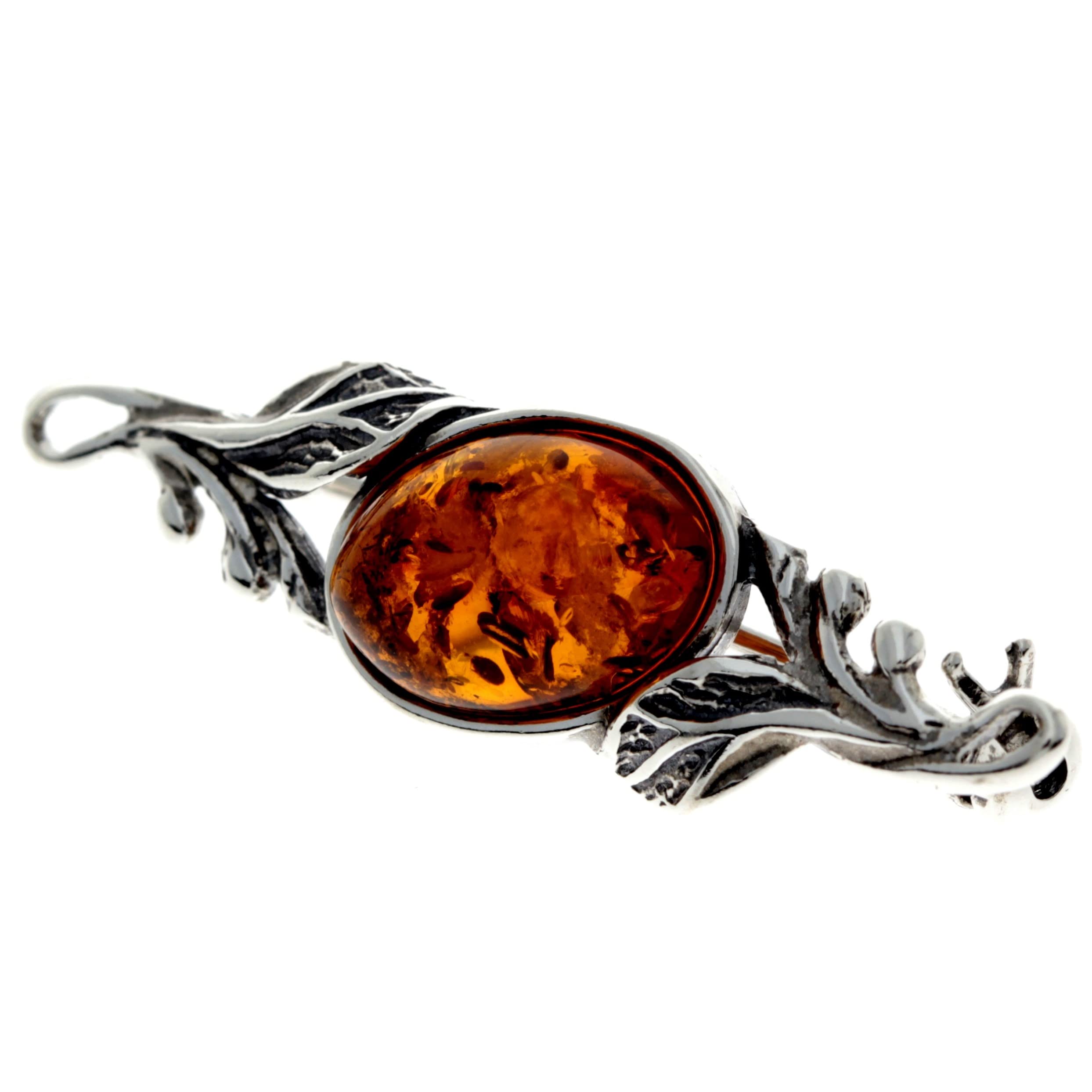 SilverAmber Jewellery - Spilla classica in argento sterling 925 e vera ambra baltica 4022