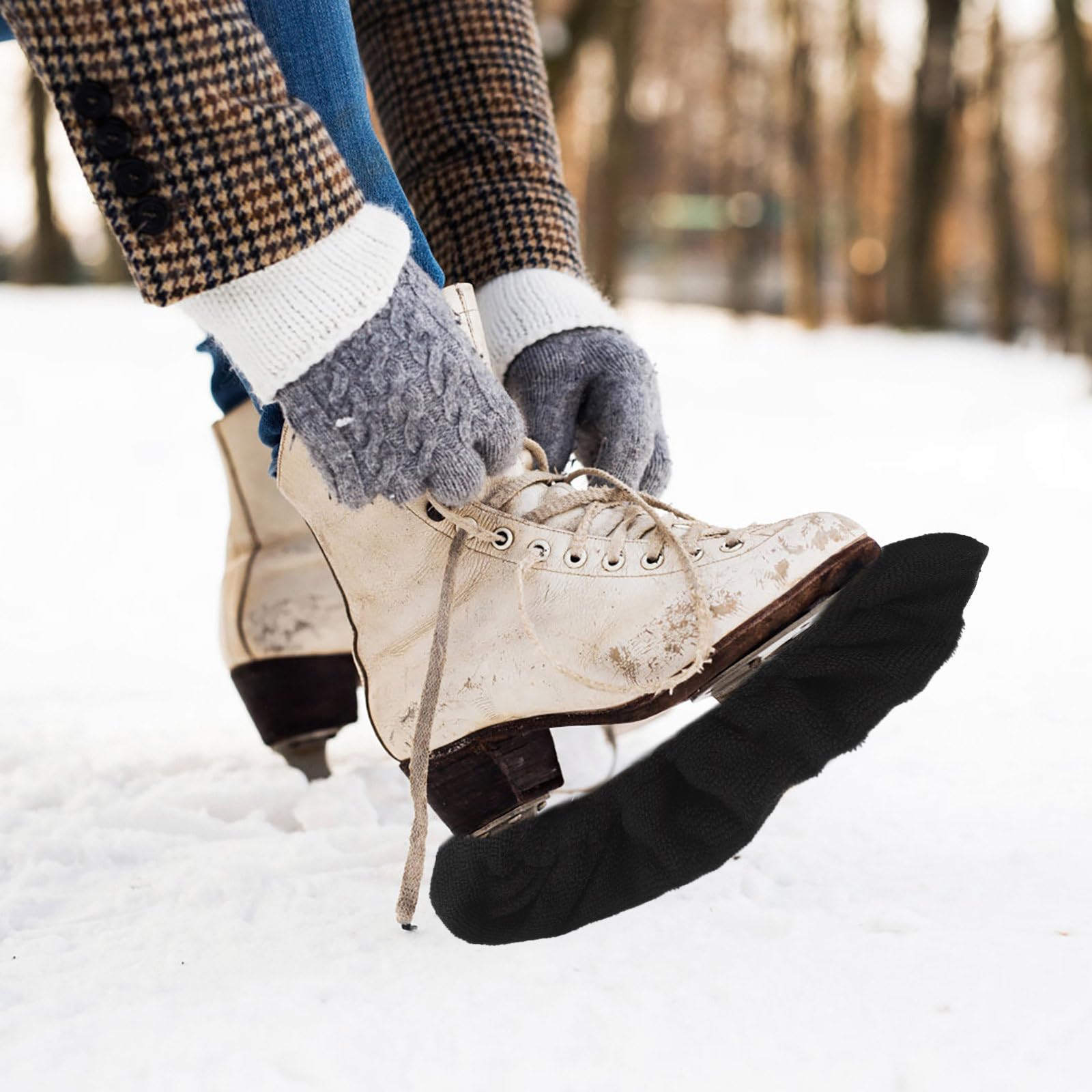 Schlittschuh Kufen Schoner 2 Paar Mikrofaser Schwarz für Erwachsene