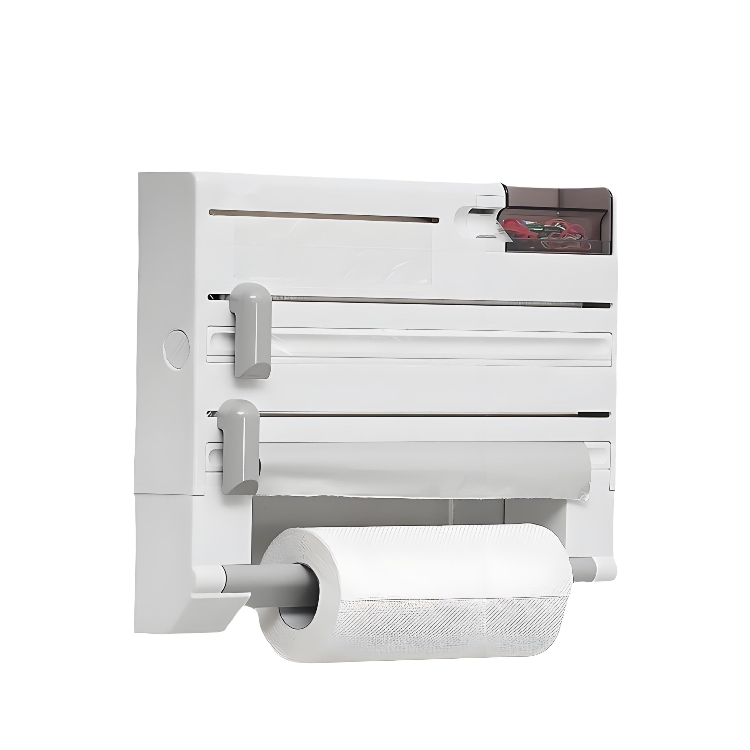 Organizador de cocina de pared con cortador de film y soporte para papel de aluminio