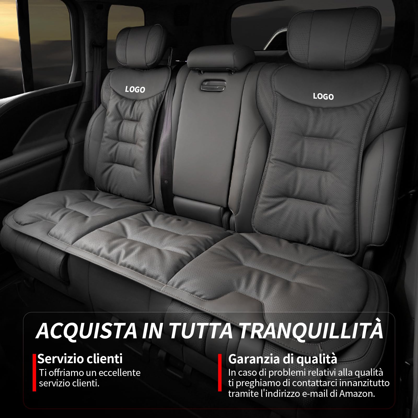 Cuscino Sedile Auto Pelle Nappa Universale con Supporto Lombare Antiscivolo