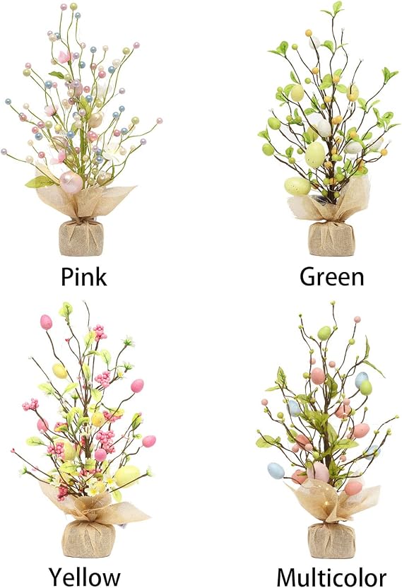 Easter Egg Tree 18 Inch Lighted Easter Tree with LED Light and Burlap Base Decorative Tree Table Centerpiece for Home Party Wedding Holiday Easter Decoration(Multicolor)