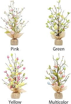 Easter Egg Tree 18 Inch Lighted Easter Tree with LED Light and Burlap Base Decorative Tree Table Centerpiece for Home Party Wedding Holiday Easter Decoration(Multicolor)