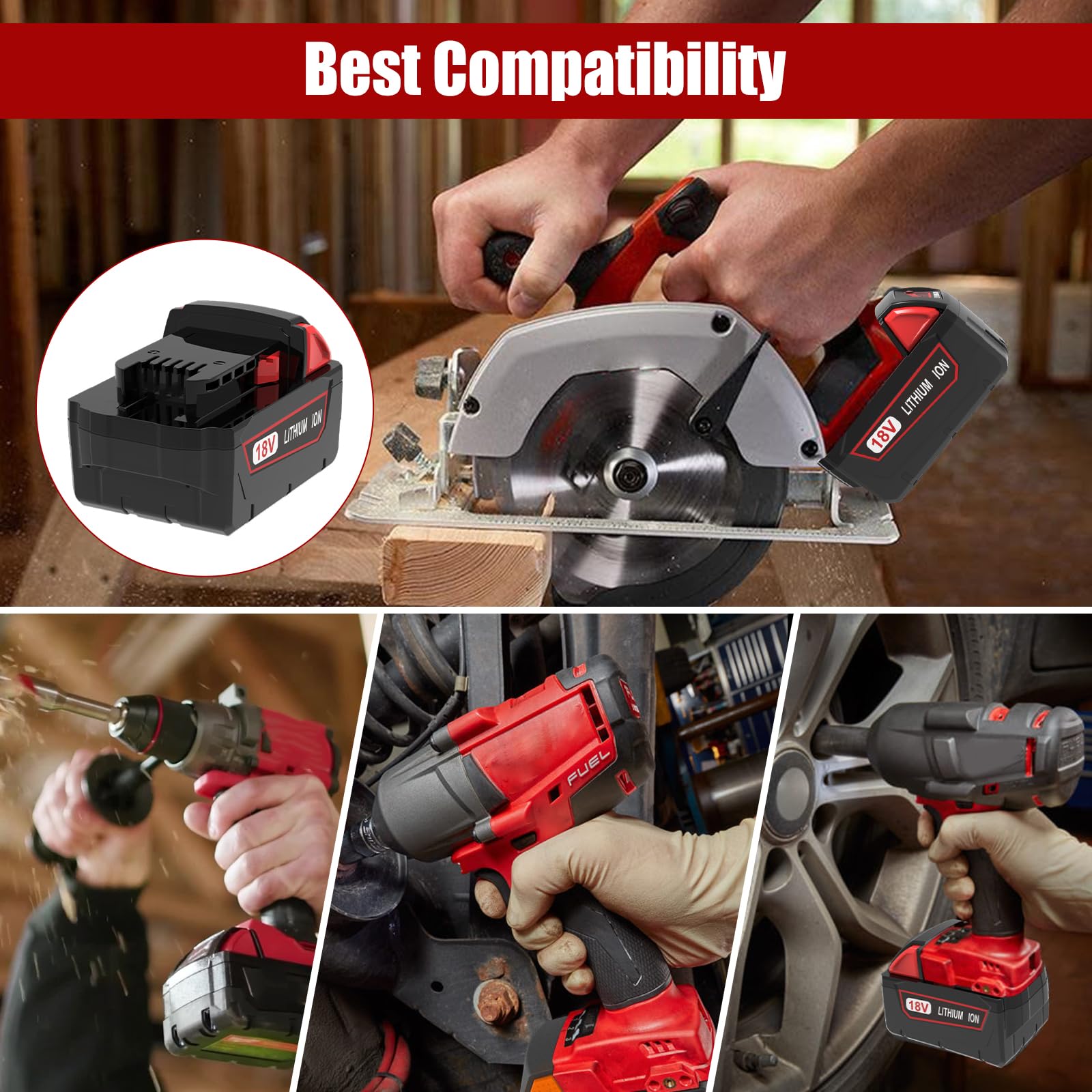 Energup 2X 18V 5.5Ah Batterie de Remplacement pour Milwaukee M18 Batterie 18V 48-11-1850 48-11-1860 48-11-1820 48-11-1830 avec Indicateur LED