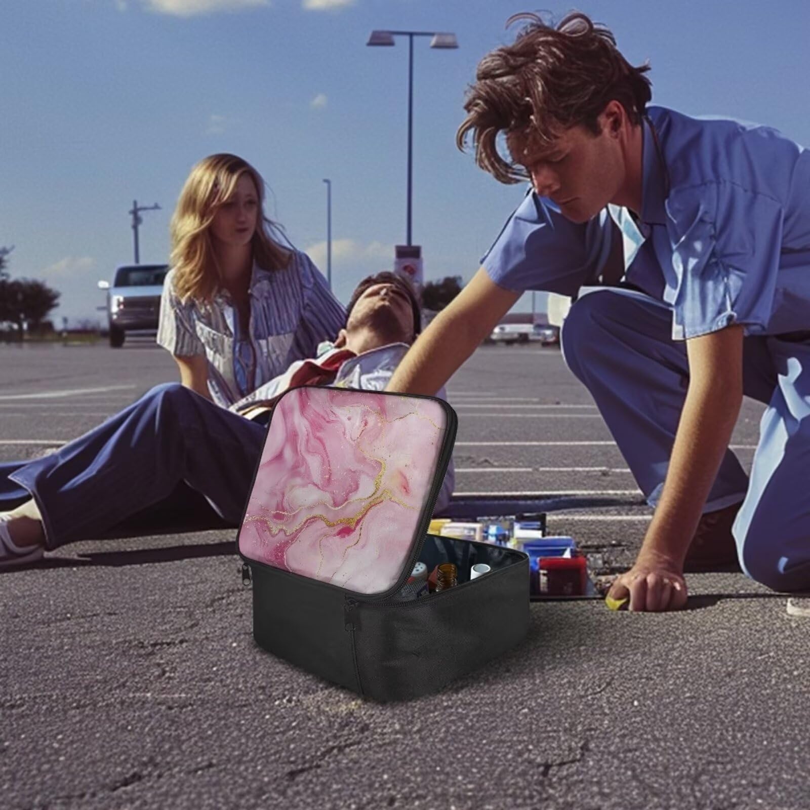 Uorisanigo First Aid Bag Empty Medium Pink Marble Empty Medical Bag First Aid Pouch Lightweight Medical Storage Bag Emergency Survival Pouch Bag for Camping Hiking Home Travel