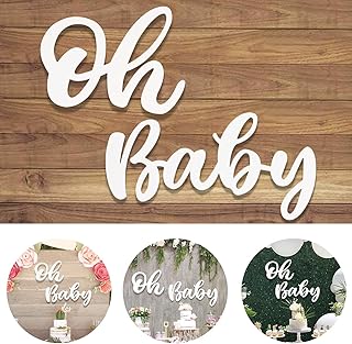 Wood White Baby Sign Baby Shower Banner for 1st Birthday Backdrop, Baby Party Sign Wooden Cutout Nursery Decor, Baby Party Banner Event Decorations for Gender Reveal Backdrop,Baby Announcements