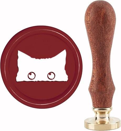 Miniatura 1 de CRASPIRE Sello de cera para gatos, sello de cera para gatos, 1.181 in, retro, vintage, extraíble, latón, cabeza con mango de madera, para
