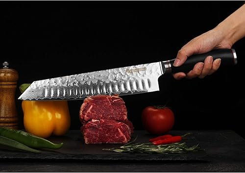 Miniatura 7 de YOUSUNLONG Kiritsuke - Cuchillo de chef japonés de acero Danascus de 10 pulgadas, afilado, mango de madera de plomo natural con funda de cuero