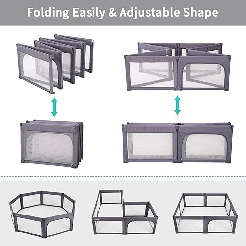 Miniatura 3 de Corralito para bebés con puerta, corralito plegable ajustable para bebés y niños pequeños, valla de seguridad para patio de juegos extra resistente,