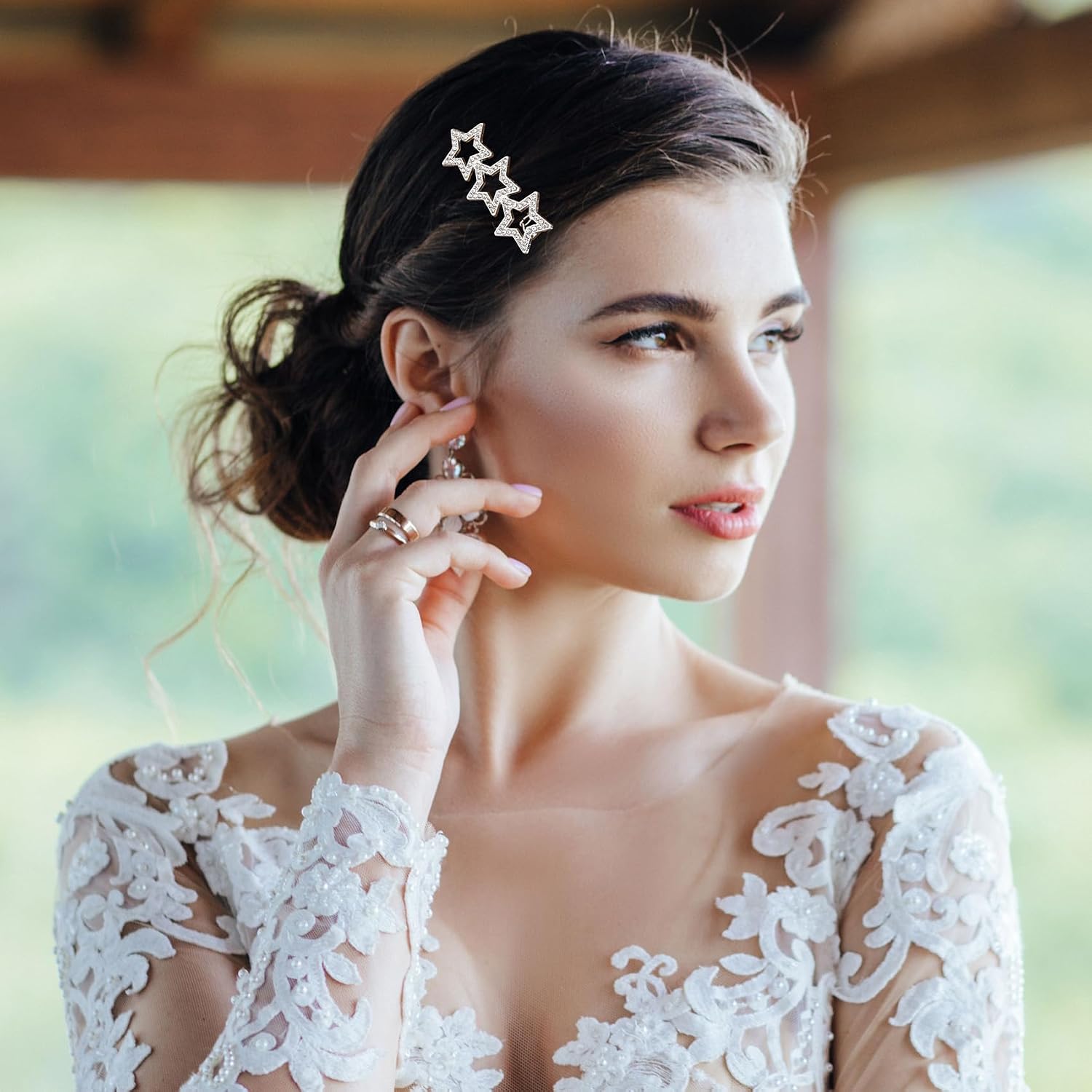 8pcs Star Hair Pin for Women, Sparkly Rhinestone Crystal Hair Bang Clips, Non-Slip Star Hollow Hair Barrette Accessories for Long Short Straight Curly Hair- Silver