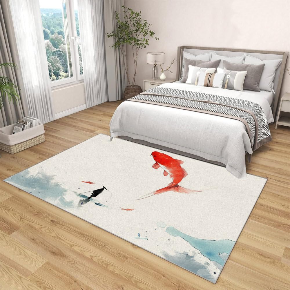Paillasson lavable 120x170 cm avec motif poisson rétro pour entrée
