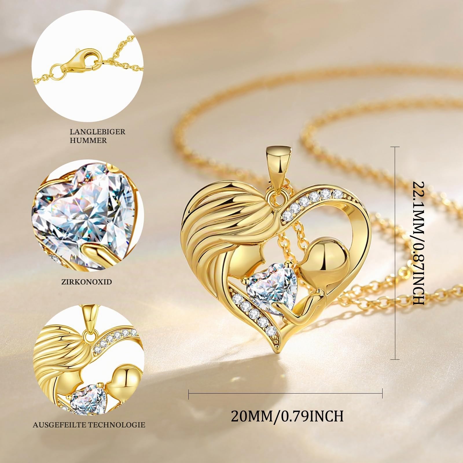 FANCIME Mama Kette Damen, 925 Sterling Silber Herz Mutter und Kinder Anhänger Halskette Schmuck Muttertagsgeschenk Geburtstagsgeschenk für Mama Damen Frauen