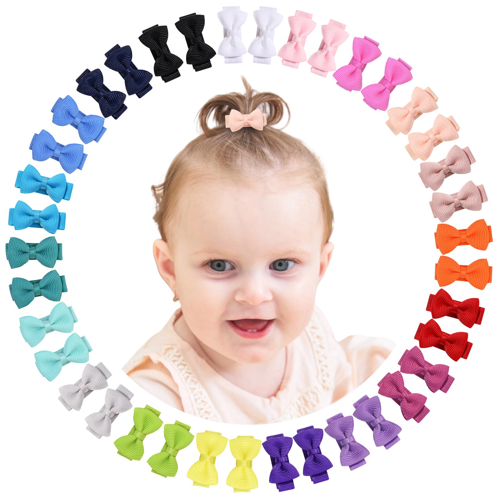 Choicbaby 40 Stück Haarspangen Mädchen, 1,2 Zoll (3 CM) Mini Snap Haarspangen mit voller Schleife bedeckt Mädchen Haarschmuck für Baby Kleinkinder