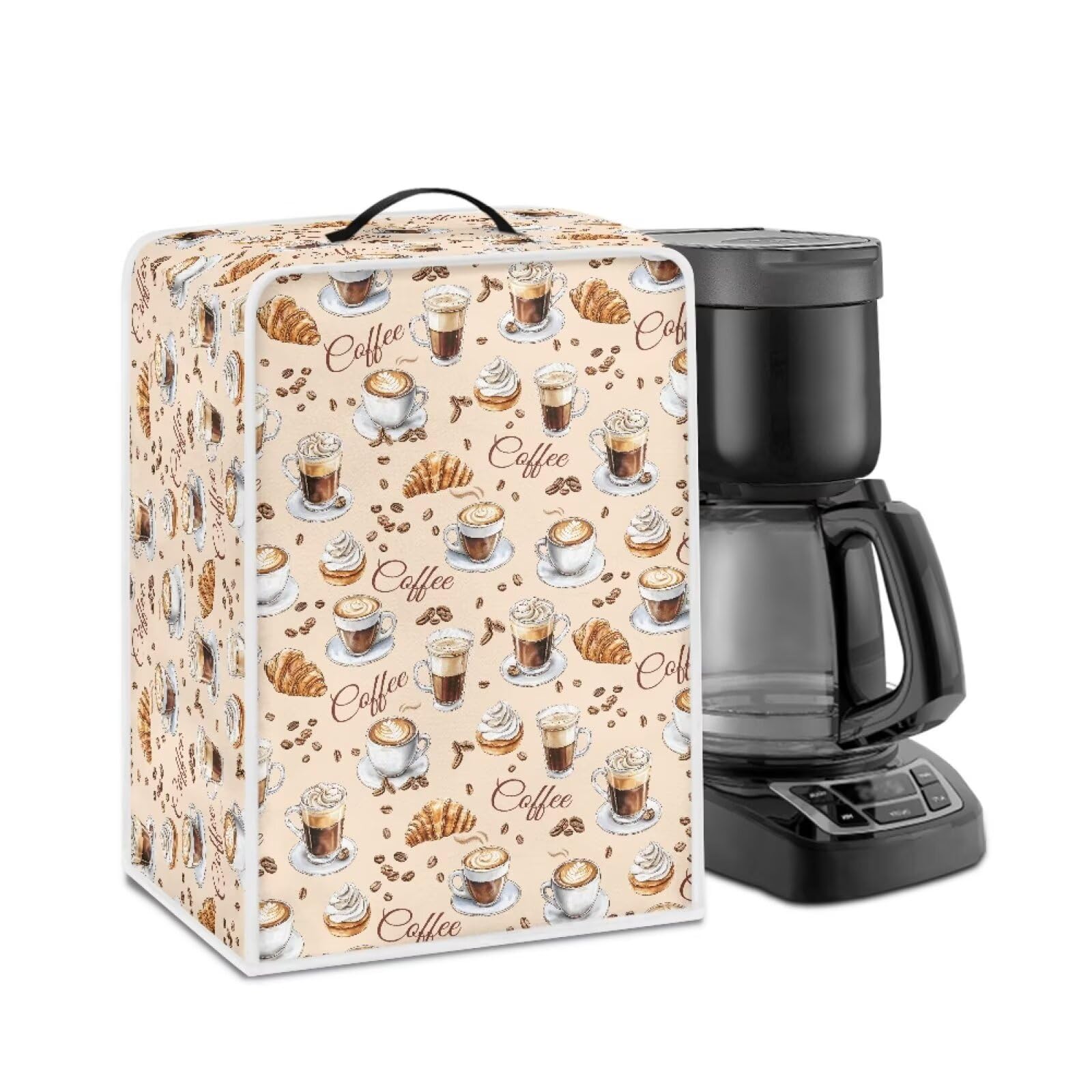 Coffee Maker Cover For Kitchen With Top Handle Waterproof Dust Appliance Cover Suitable For Most Coffee Machine Models Croissant Pattern