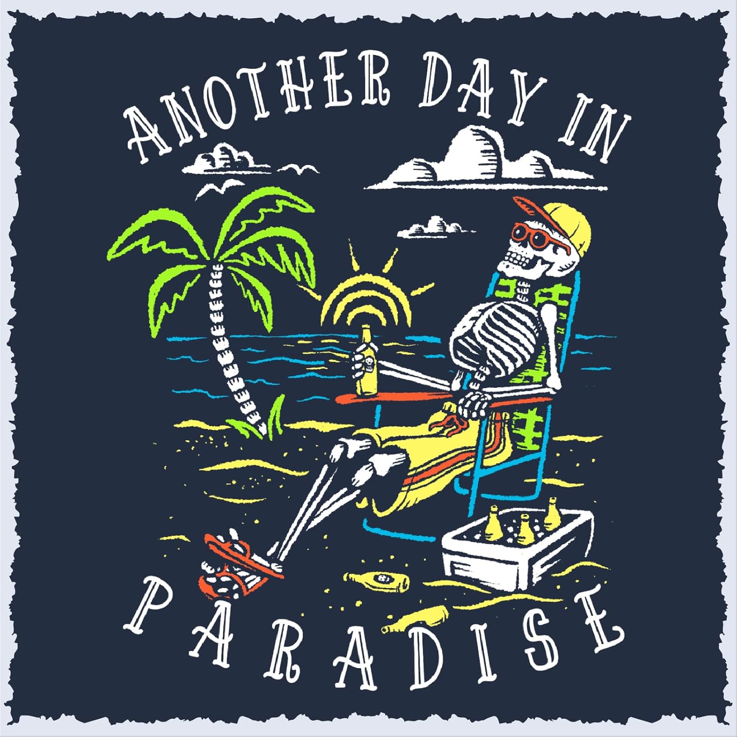 Salty Bones Another Day in Paradise Tropical Beach Graphic T-Shirt, 100% Ringspun Cotton, Classic Fit,Printed in USA - Image 3