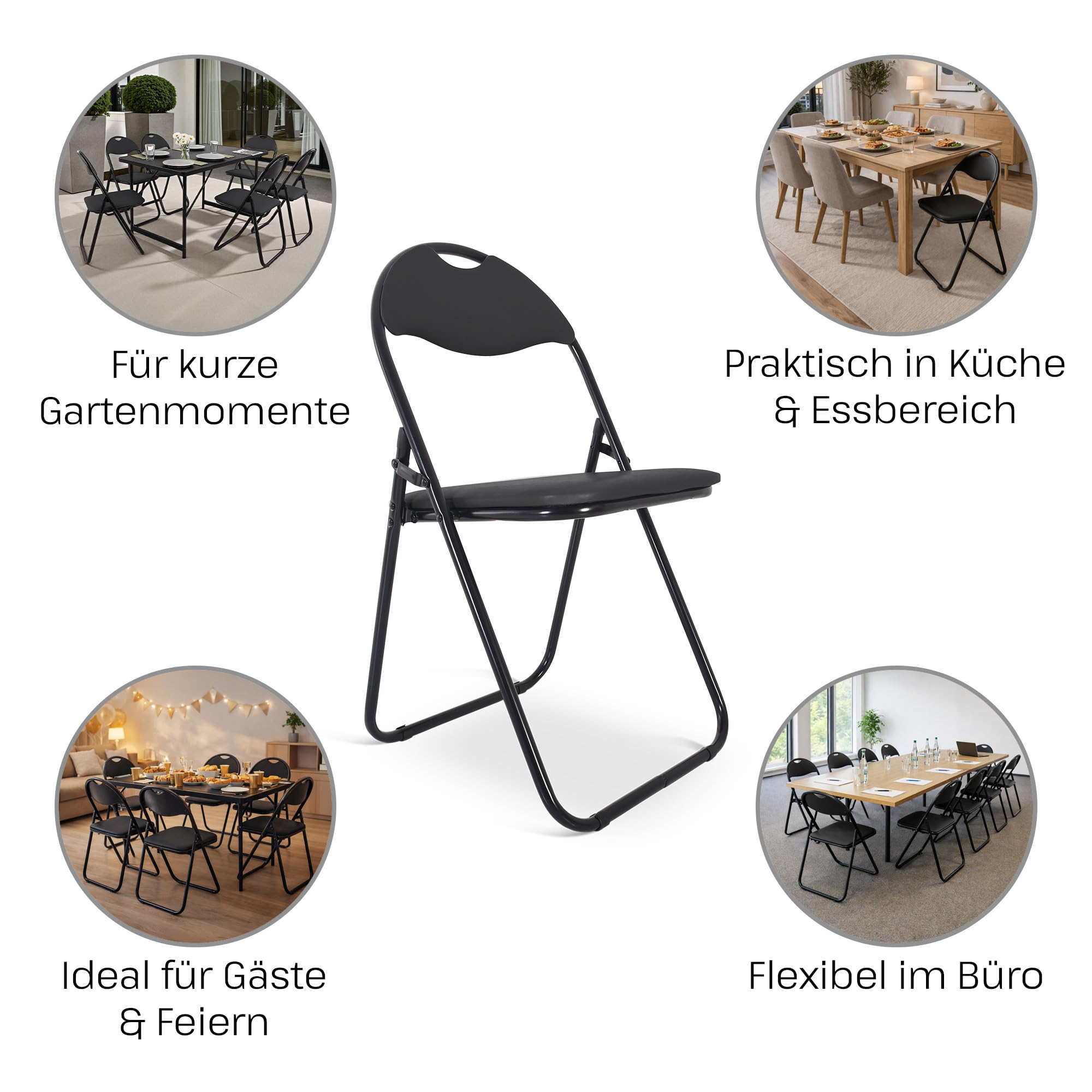 Raburg Klappstuhl 6er-Set, gepolstert, Belastbarkeit 100 kg, Metallgestell, Schwarz