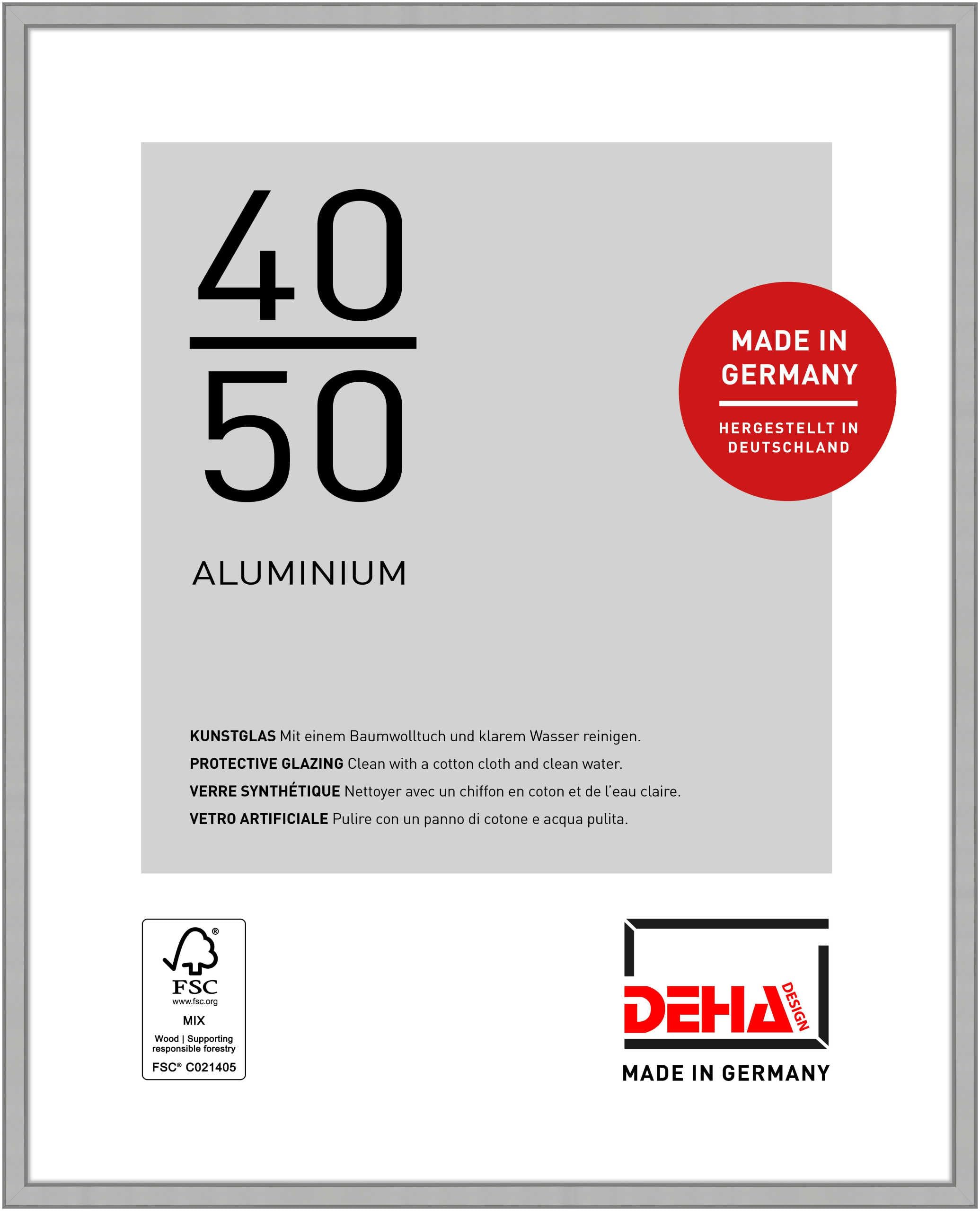 Deha Design Frosted Silver Boston Aluminium Picture Frame - 40X50 cm – - With Synthetic Glass And Push/Turn Clips