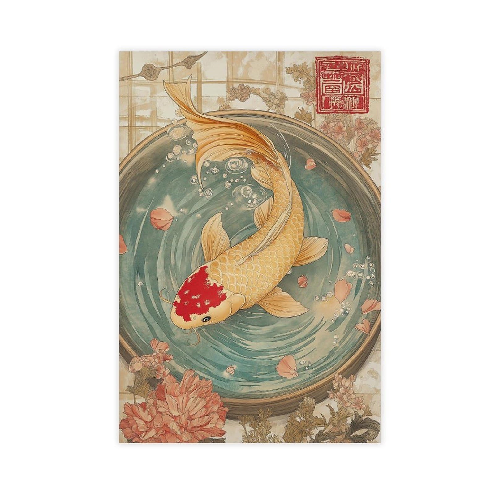 Bareronor Japanese Fish Poster Canvas Poster Bedroom Decor Landscape Office Room Decor Gift 12" L X 18" W