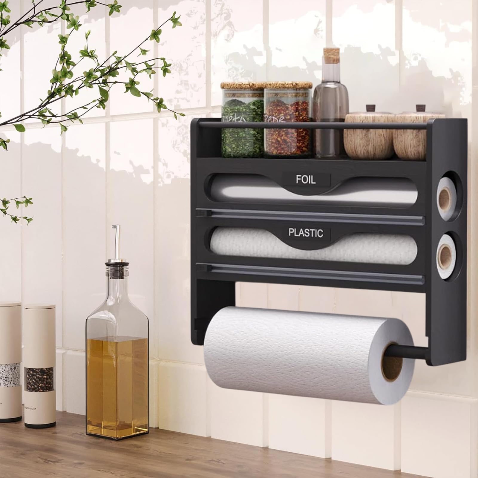 Dispenser di pellicola con taglierino, dispenser di pellicola in alluminio e contenuto fresco, porta rotolo da cucina e portaspezie, dispenser di pellicola salvafreschezza da cucina, pellicola