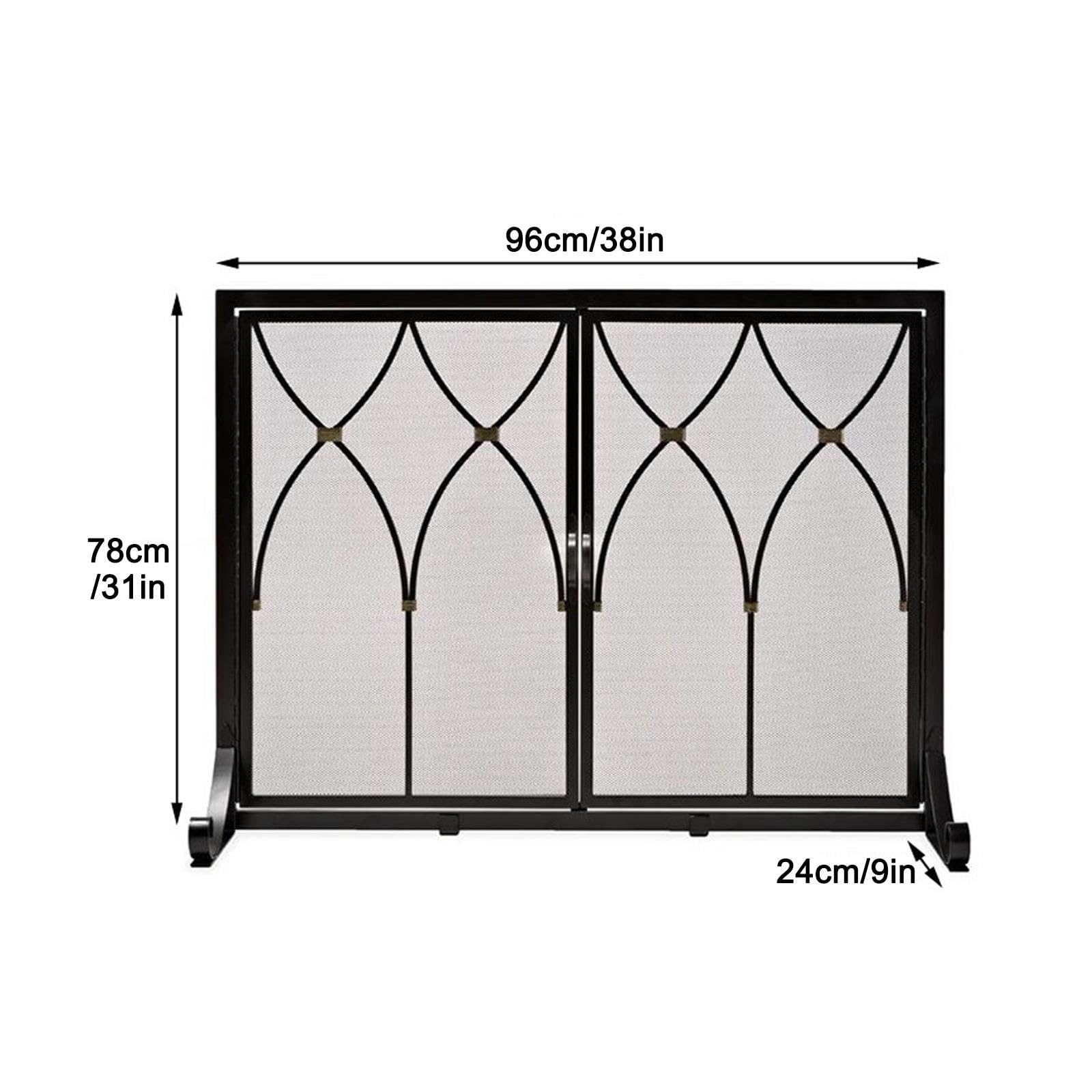 Paravento Camino 96cm Doppia Porta, Paraschizzi Ferro Battuto Rete